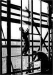 Historische Fotografie von Bauarbeitern beim Einbau der Fenster im Haus der Bürgerschaft (Bild 1 von 2)