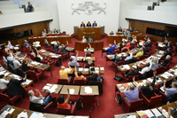 Ein Bild des vollen Plenarsaals bei einer Abstimmung